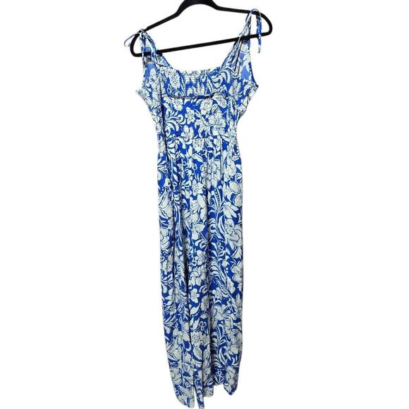 Patrons of Peace Blue Floral Wide Leg Jumpsuit Jumper NWT Boho Cruise Femme - Picture 2 of 4